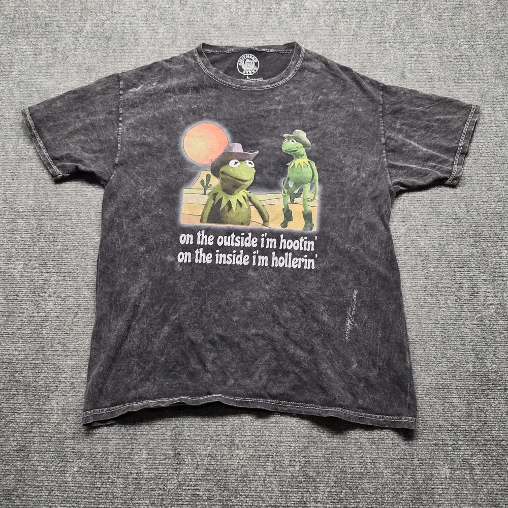 Shithead Steve Kermit Frog Cowboy Shirt Mens Large Acid Wash Charcoal Graphic Te